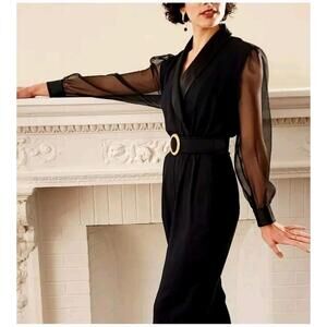 J.R. Nites Caliendo Black 8P Jumpsuit 90's Sheer Sleeves Party Cocktail #CB9